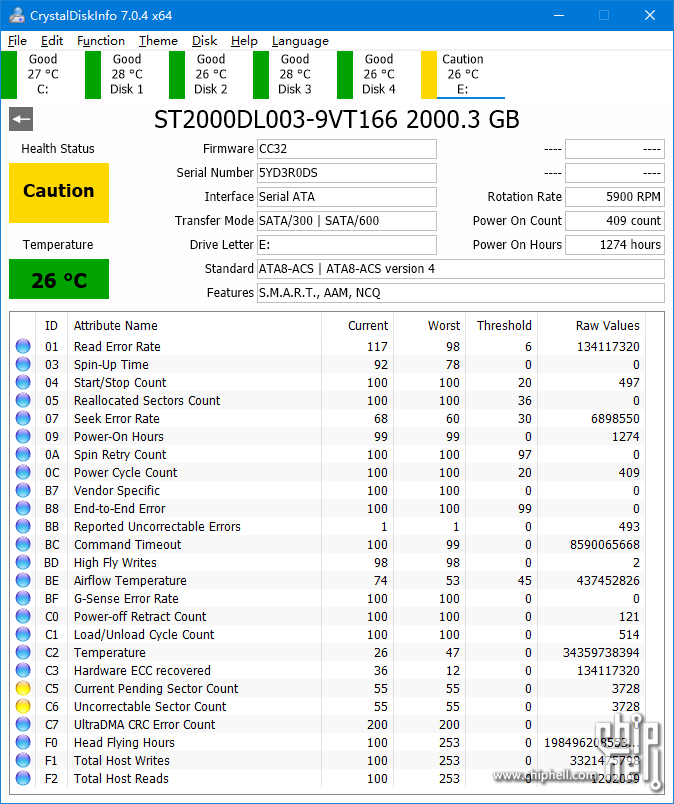 硬盘断电的情况下摔了一下,多了很多坏块