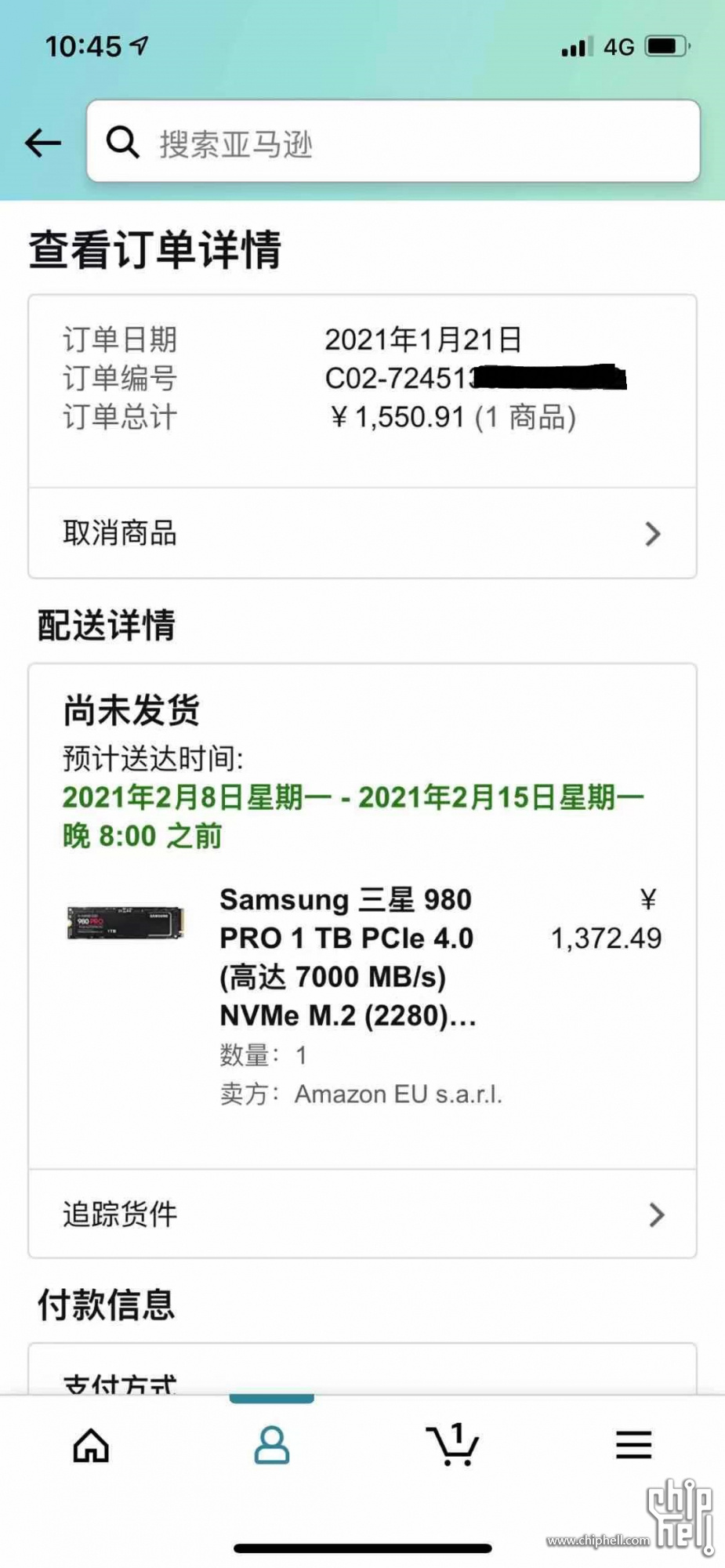 友情提示 亚马逊海外购980 Pro 1t 1550元直邮到手 电脑讨论 Chiphell 分享与交流用户体验