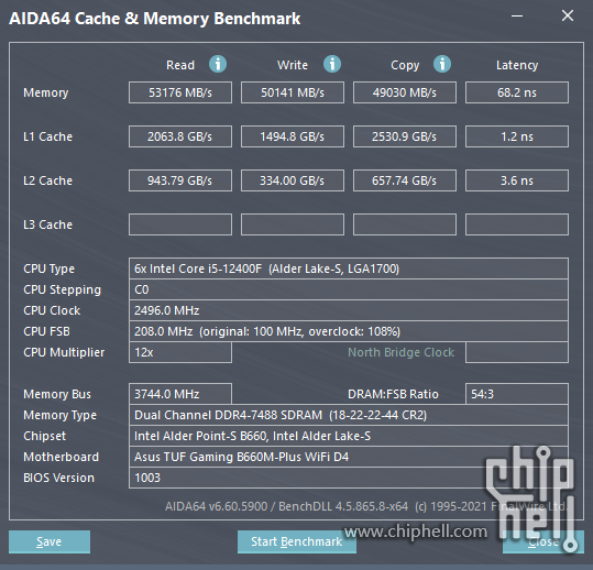 i5-12400F+B660M重炮手WIFI D4测试，能耗比出色带动3070Ti无压力