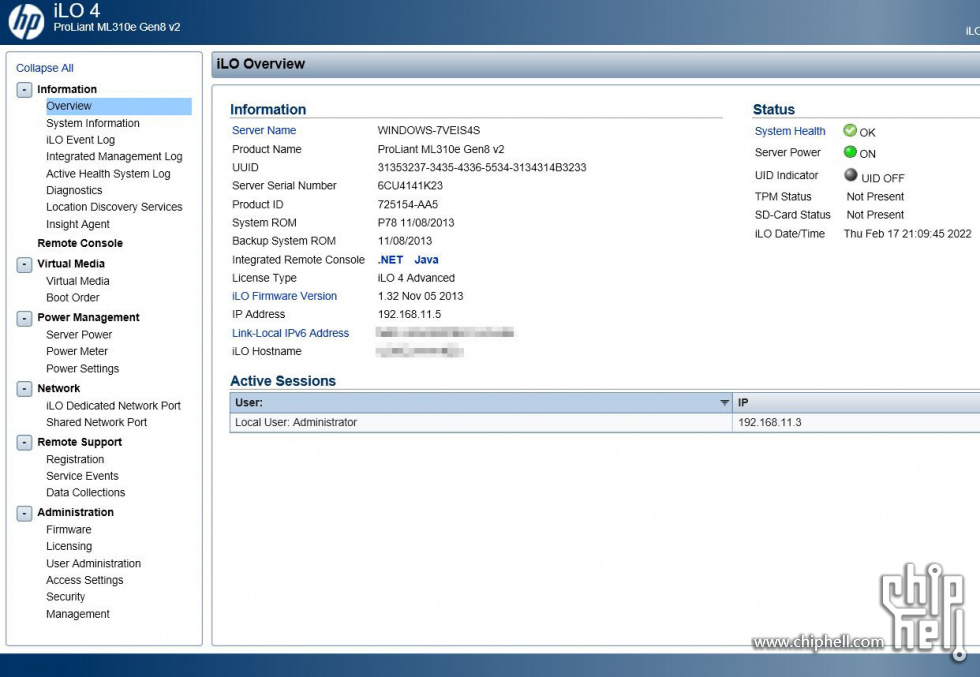 捕获HP ProLiant ML310e Gen8 v2 - iLO Overview.JPG