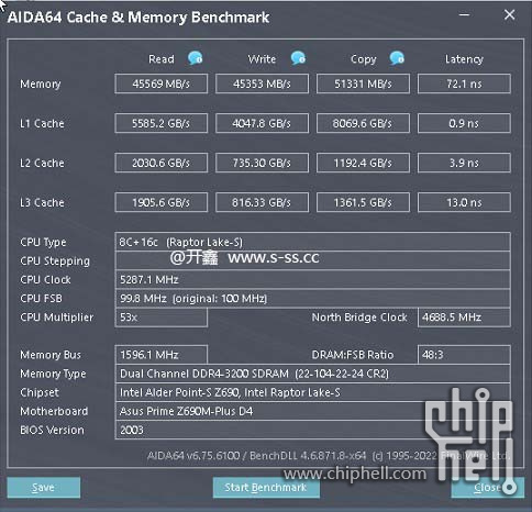 i9 13900 8p   16e aida64 cache memory benchmark.JPG