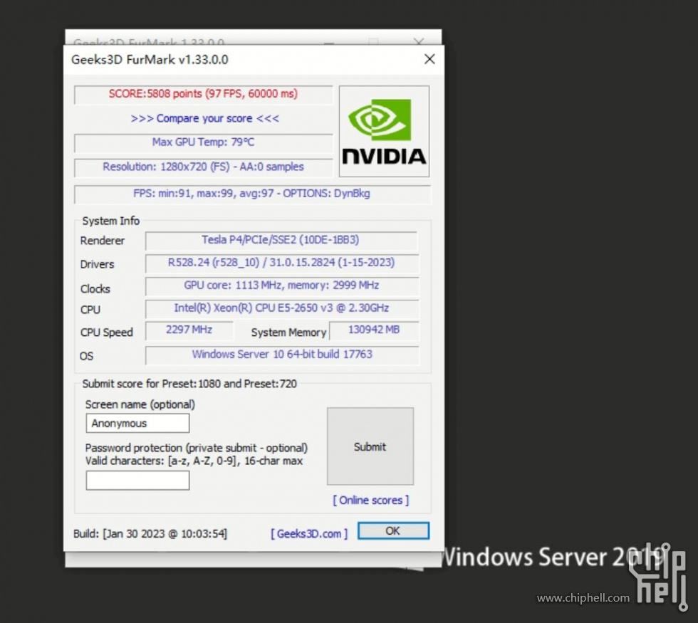 捕获 Windows Server 2019 - NVIDIA Tesla P4 Geeks3D FurMark - GPU benchmarks - Pr.jpg