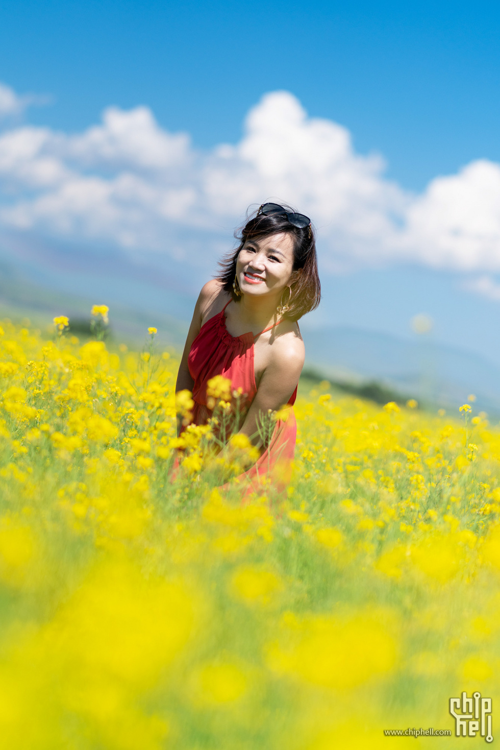 油菜花田中的老婆