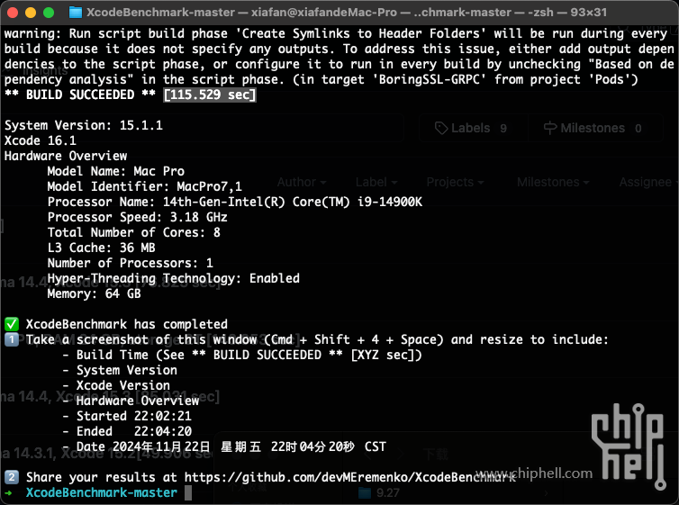 黑苹果下的xcodebenchmark