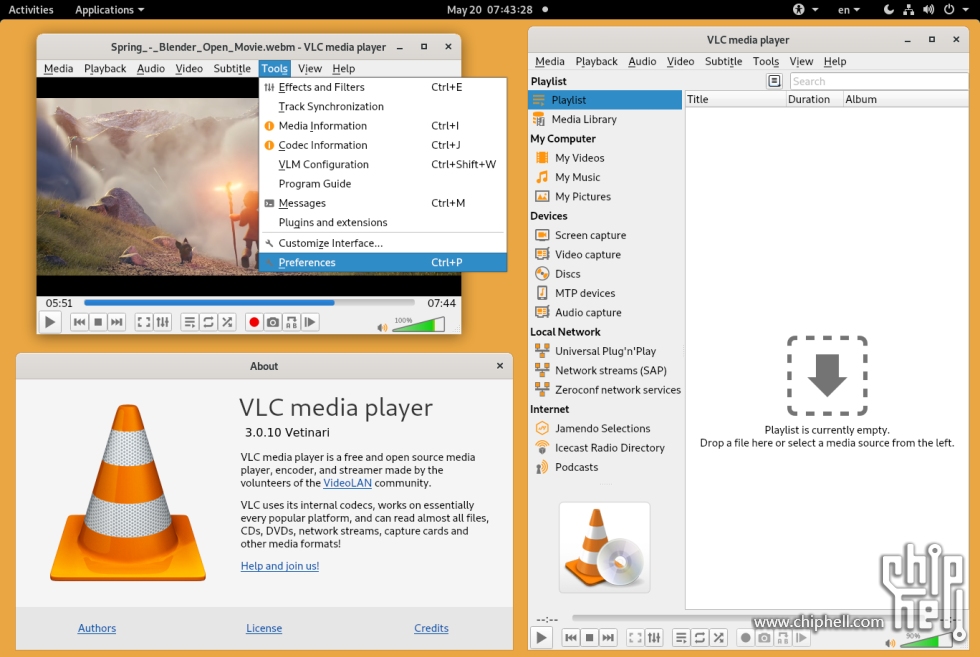 VLC_3.0.10_running_on_Linux_and_GNOME_Shell.png